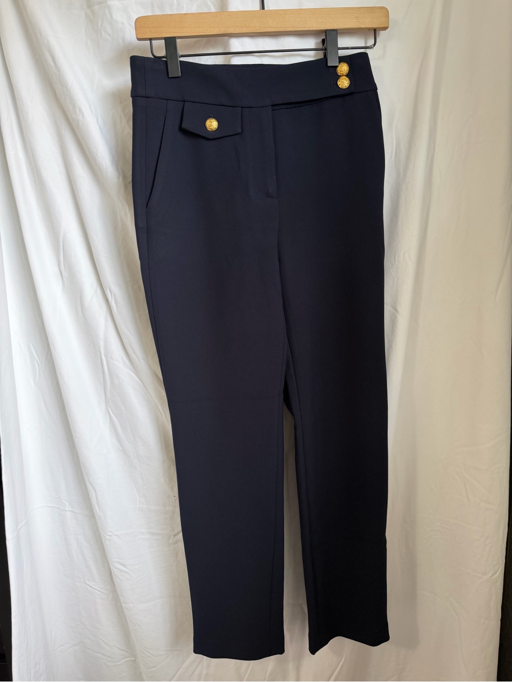 Veronica Beard Navy Tailored Pants With Gold Buttons